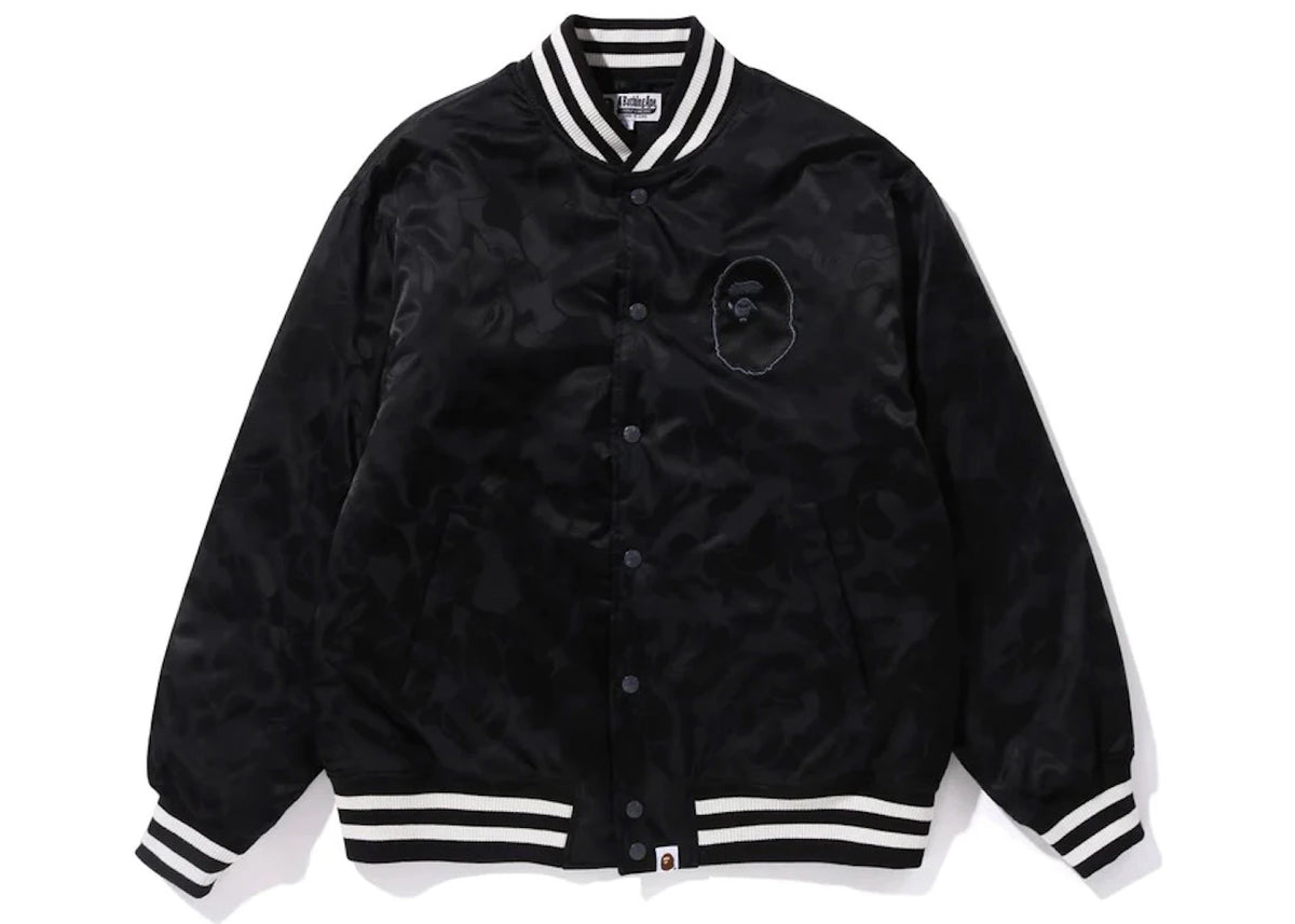 BAPE Tonal Solid Camo Padded Varsity Jacket Black - vue secondaire A