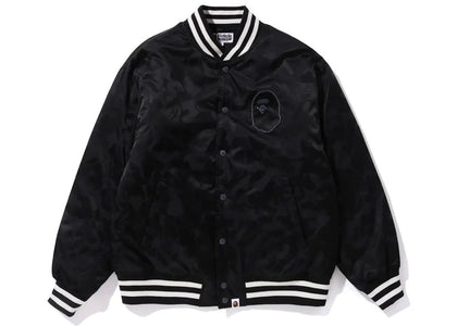 BAPE Tonal Solid Camo Padded Varsity Jacket Black - apparel view 2