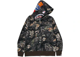 BAPE Tree Edge Camo Shark Full Zip Hoodie Brown - vue 360