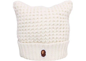 BAPE Women's Cat Ear Knit Cap White - vue 360