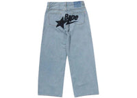 BAPE Women's Sta Embroidery Baggy Denim Pants Blue
