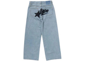 BAPE Women's Sta Embroidery Baggy Denim Pants Blue - authentic BAPE apparel