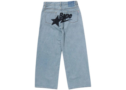 BAPE Women's Sta Embroidery Baggy Denim Pants Blue - apparel view 2
