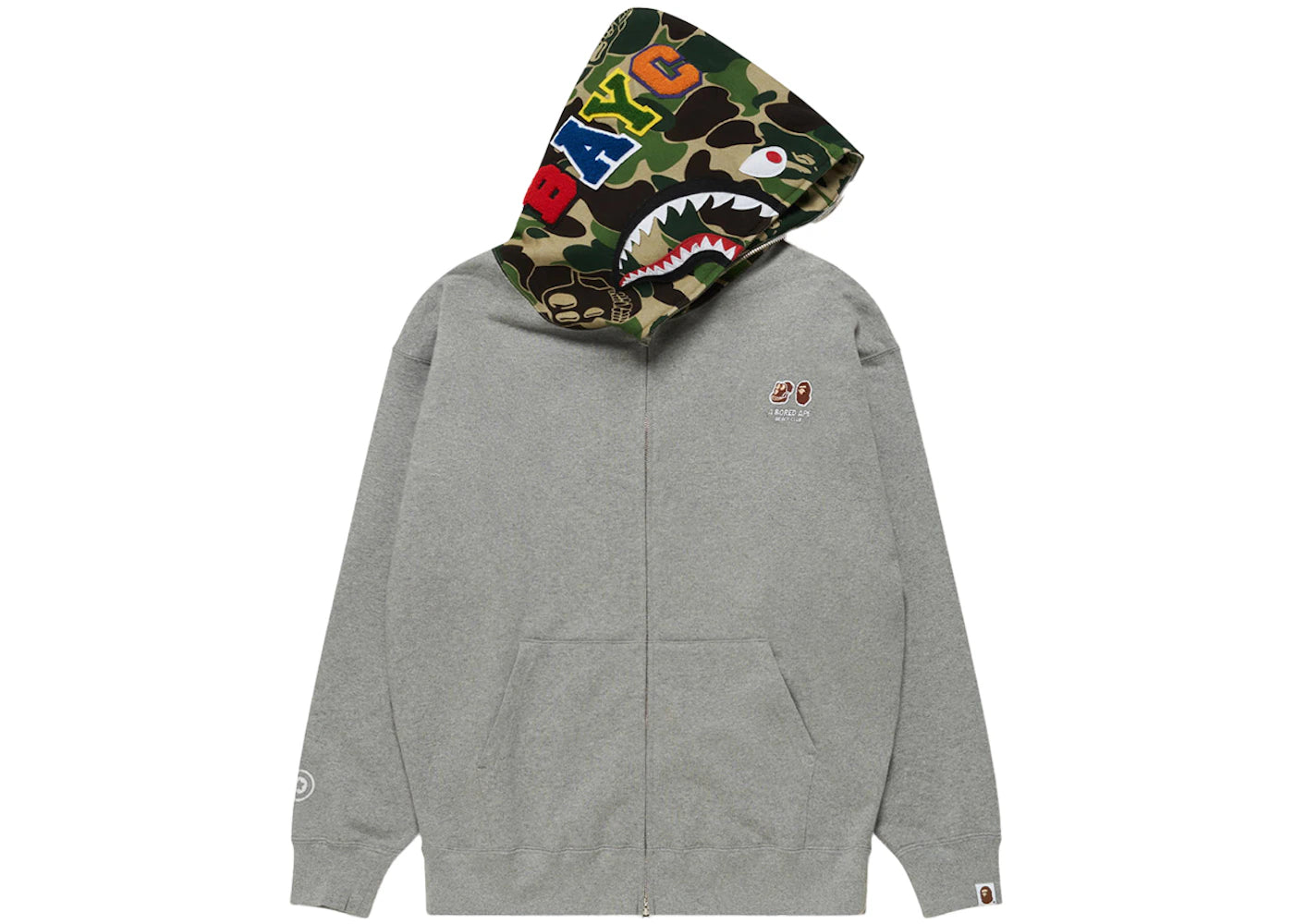 BAPE x Bored Ape Yacht Club Shark Full Zip Hoodie Gray - vue secondaire B
