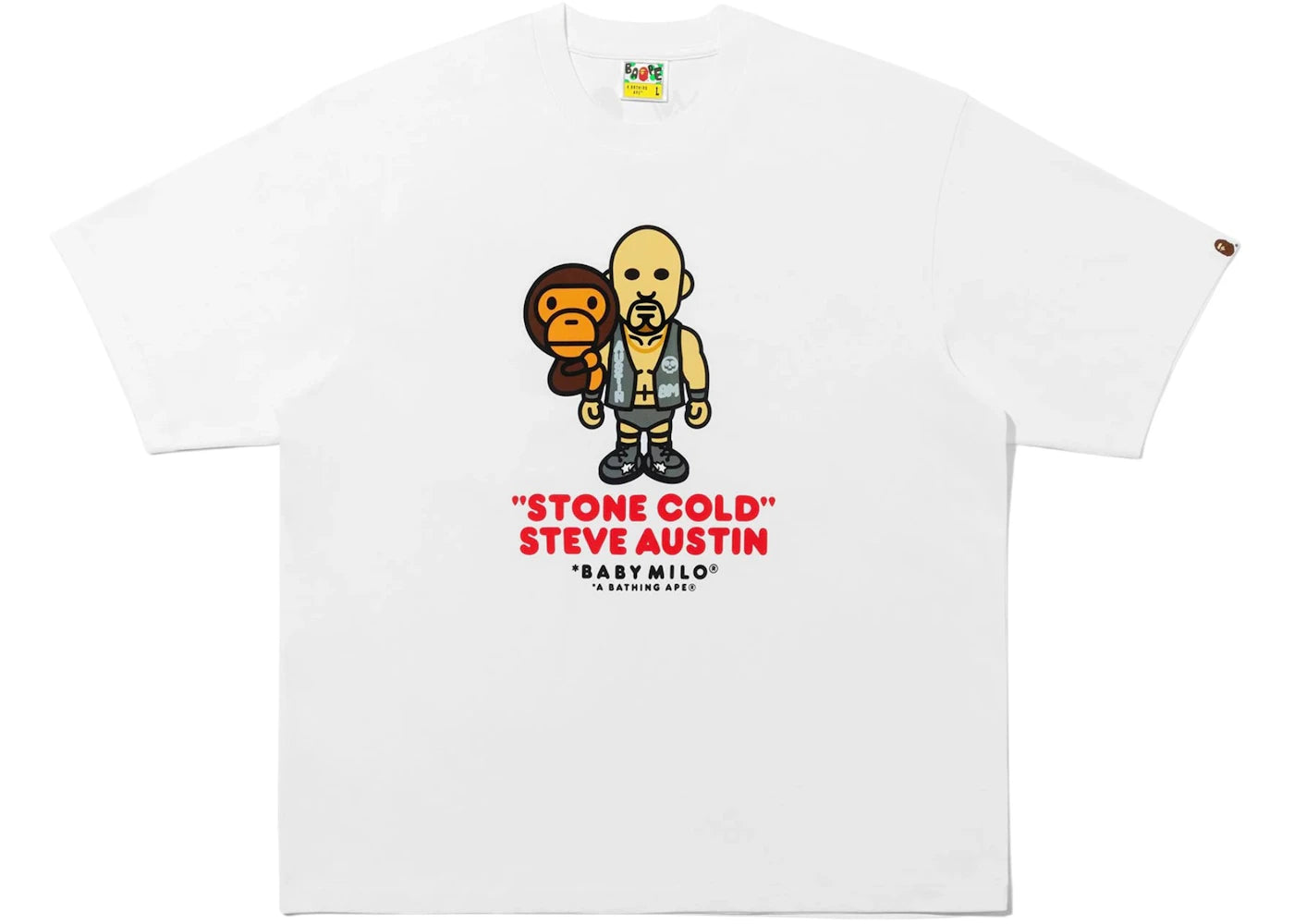 BAPE x Fanatics x WWE Stone Cold Steve Austin Baby Milo Relaxed Fit Tee White - vue secondaire A