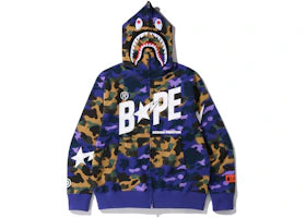 BAPE x Heron Preston Mix 1st Camo Shark Relaxed Fit Full Zip Hoodie Purple