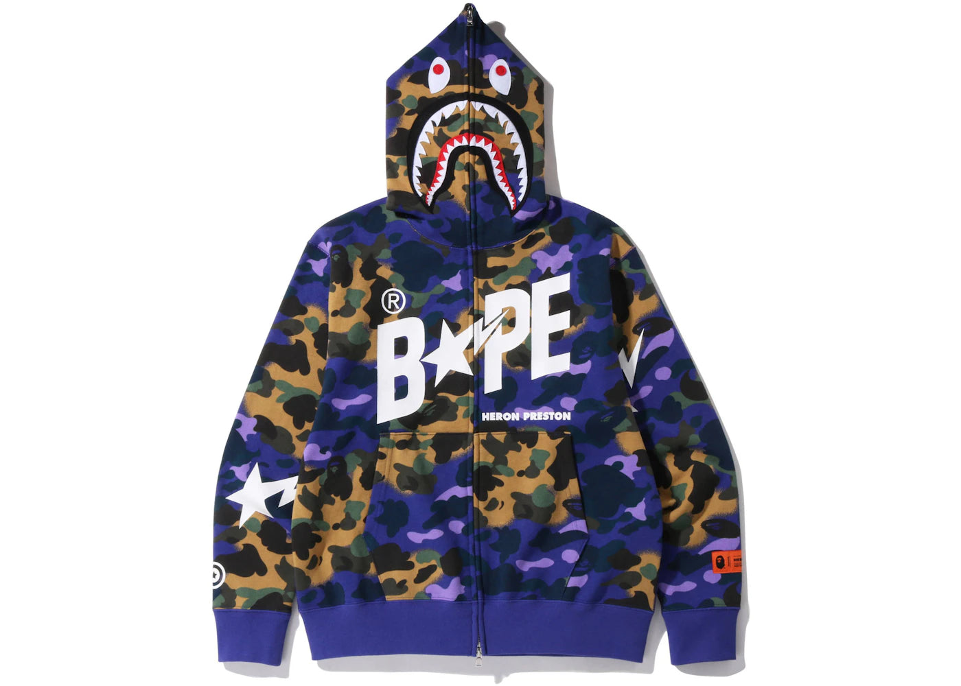 BAPE x Heron Preston Mix 1st Camo Shark Relaxed Fit Full Zip Hoodie Purple - vue secondaire A