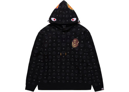 BAPE x MCM Shark Pullover Hoodie Black - apparel view 2