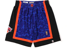 BAPE x Mitchell & Ness New York Knicks Shorts Blue - authentic BAPE apparel