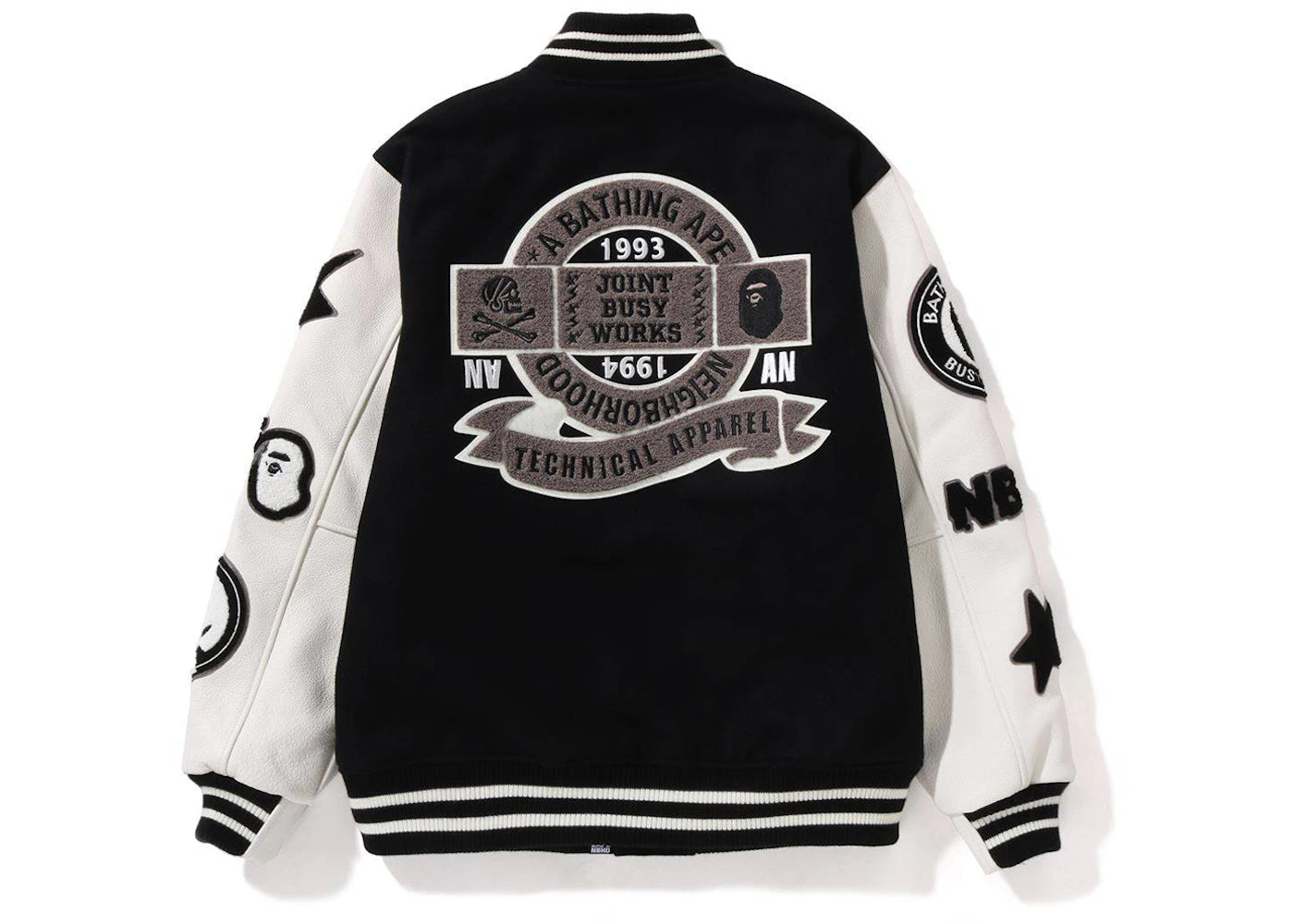 BAPE x Neighborhood Varsity Jacket Black White - vue secondaire B