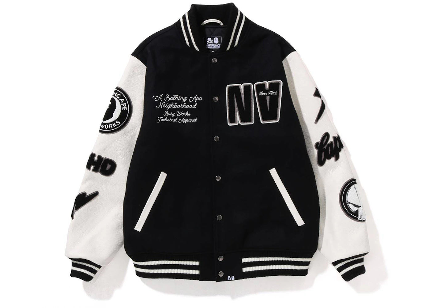 BAPE x Neighborhood Varsity Jacket Black White - vue secondaire A