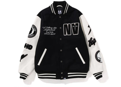 BAPE x Neighborhood Varsity Jacket Black White - apparel view 2