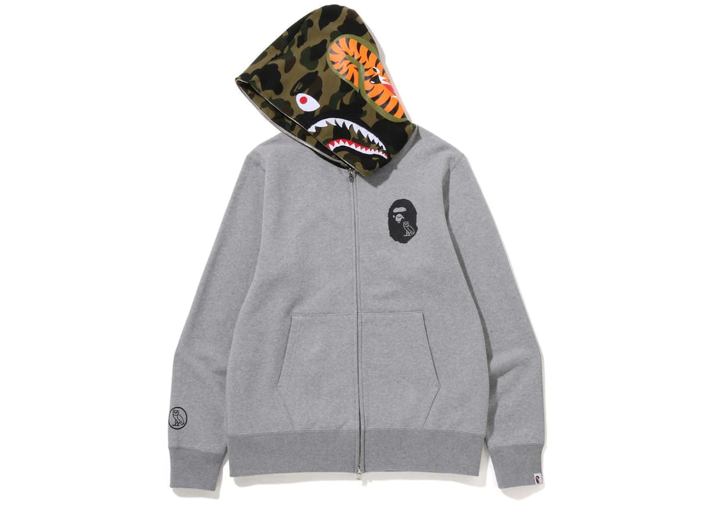 BAPE x OVO Shark Full Zip Hoodie Grey - vue secondaire B