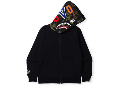 BAPE x OVO Woodland Camo Shark Reversible Full Zip Hoodie Black - apparel view 2
