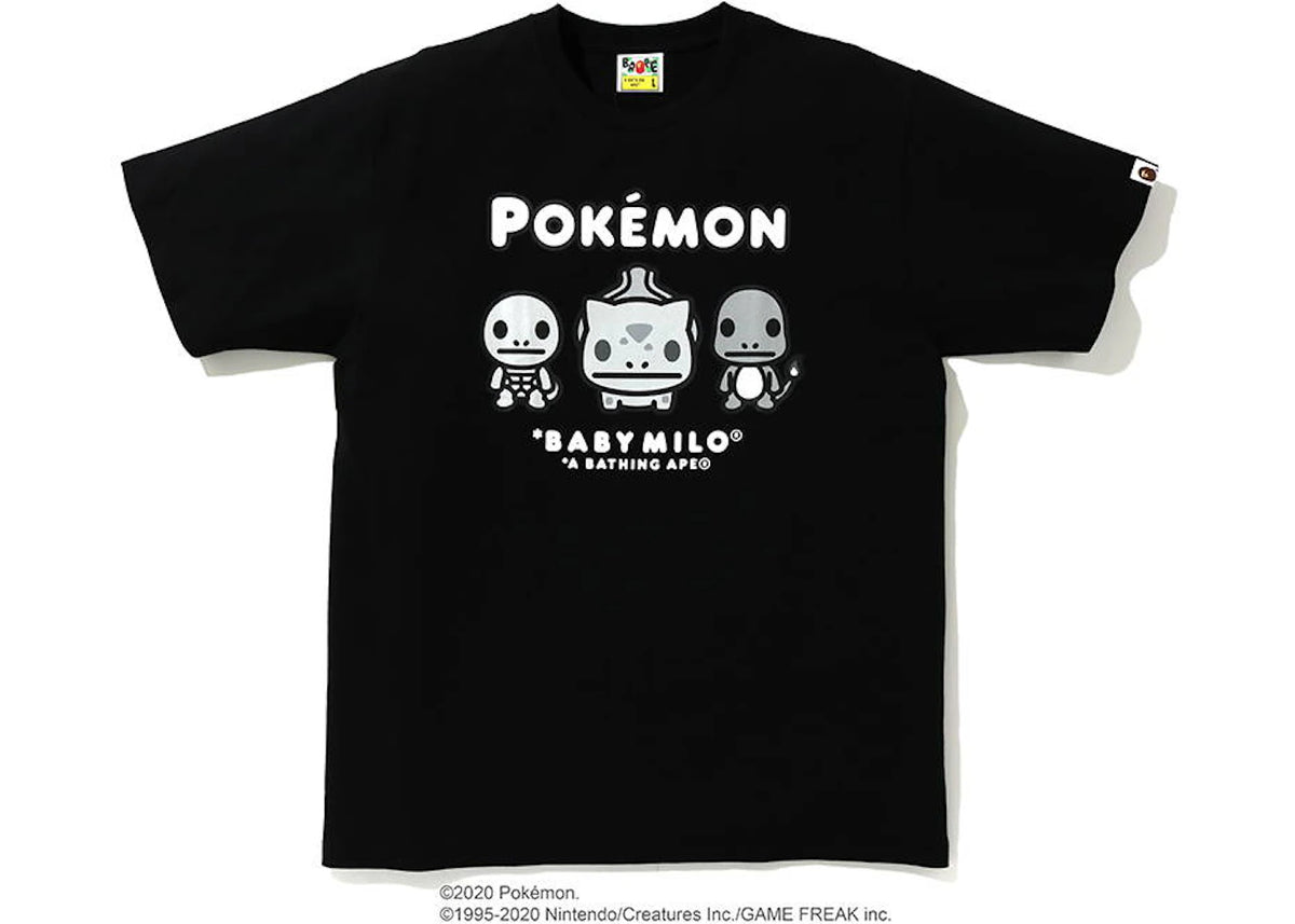 BAPE x Pokemon Monotone Starters Tee #3 Black - vue 360