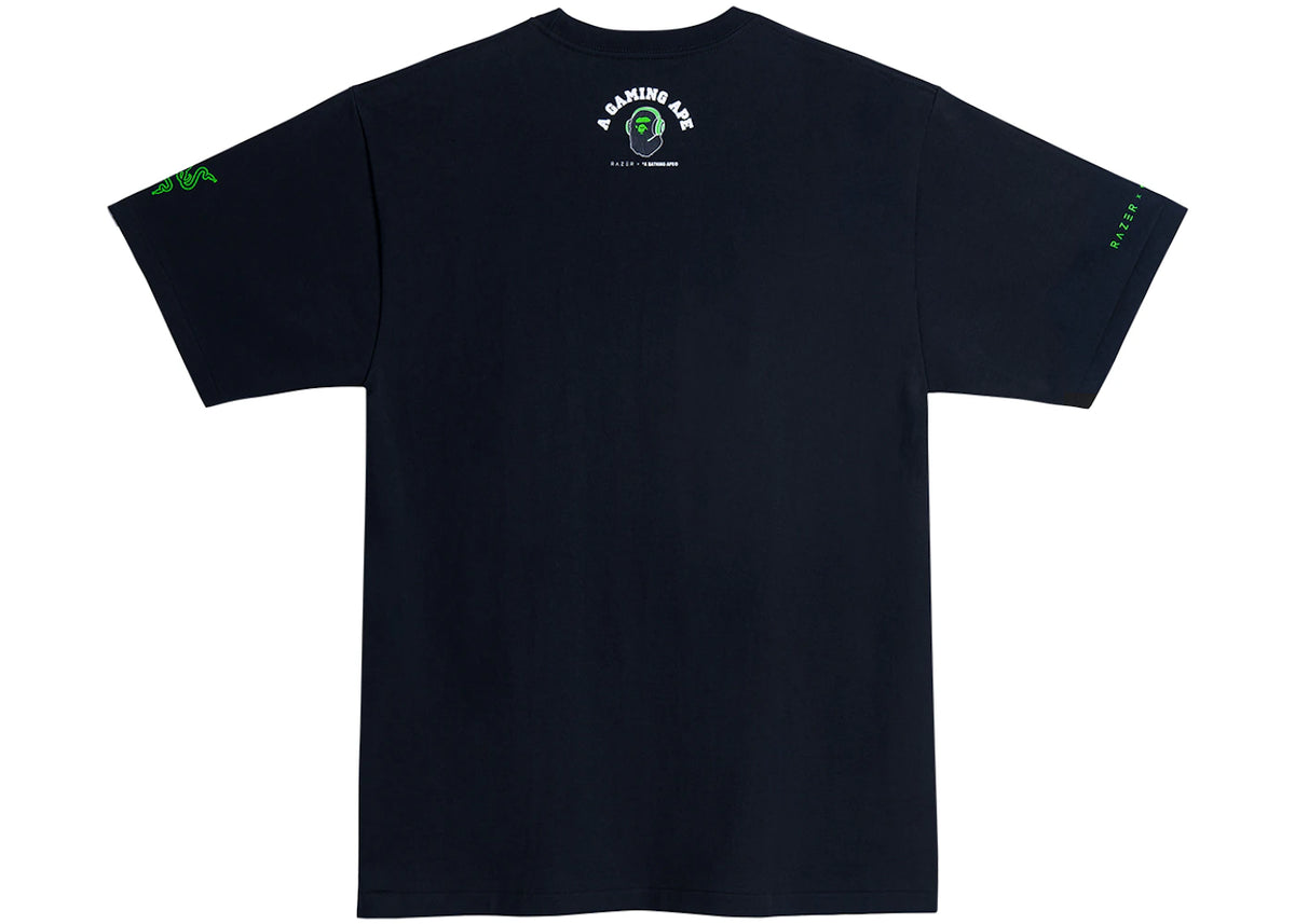 BAPE x Razer NEon Camo Ape Head Tee Black Green - vue secondaire B