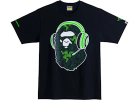 BAPE x Razer NEon Camo Ape Head Tee Black Green