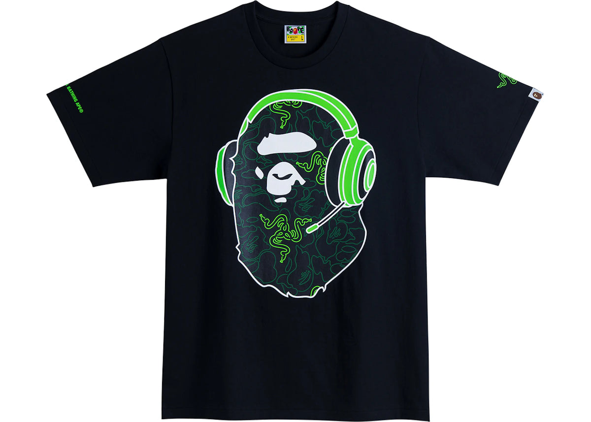 BAPE x Razer NEon Camo Ape Head Tee Black Green - vue secondaire A