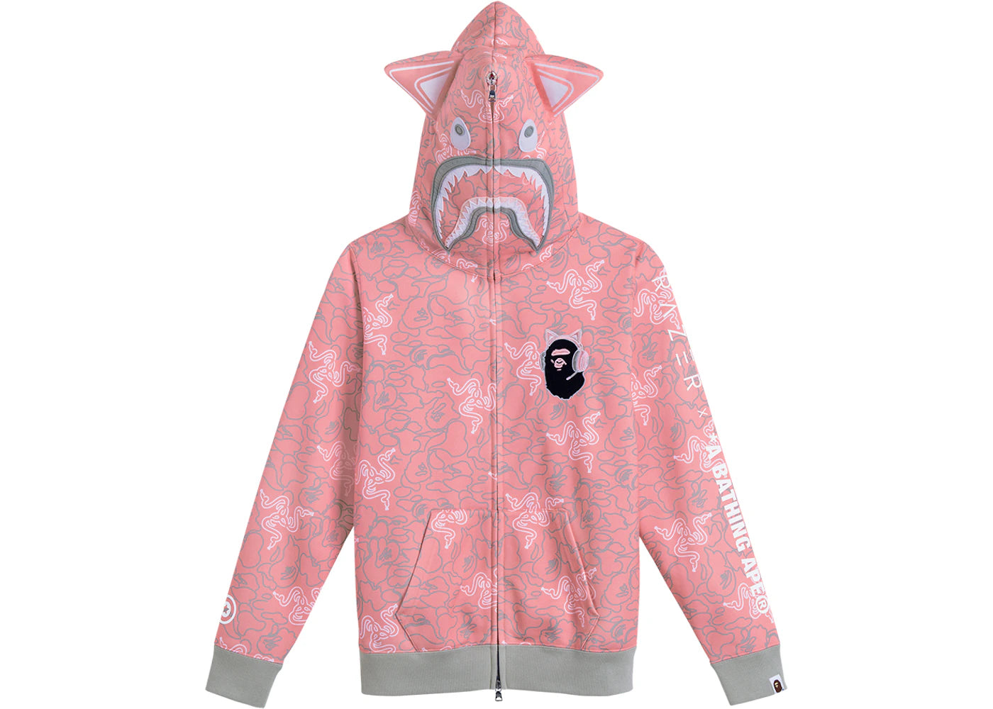 BAPE x Razer Neon Camo Shark Full Zip Hoodie Pink - vue secondaire A