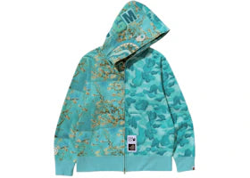 BAPE x Van Gogh Museum Shark Full Zip Hoodie Sax - vue 360