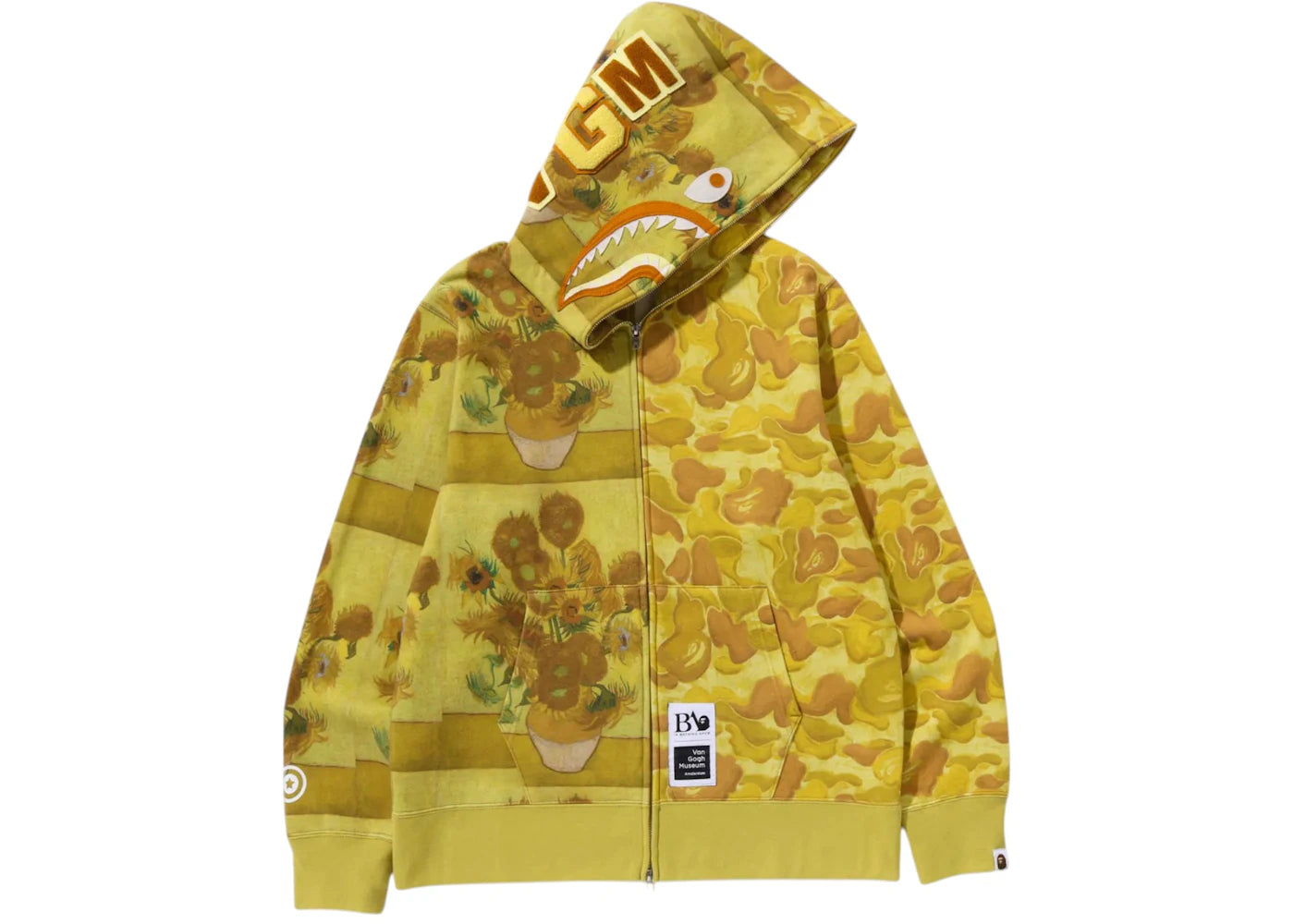 BAPE x Van Gogh Museum Shark Full Zip Hoodie Yellow - vue 360