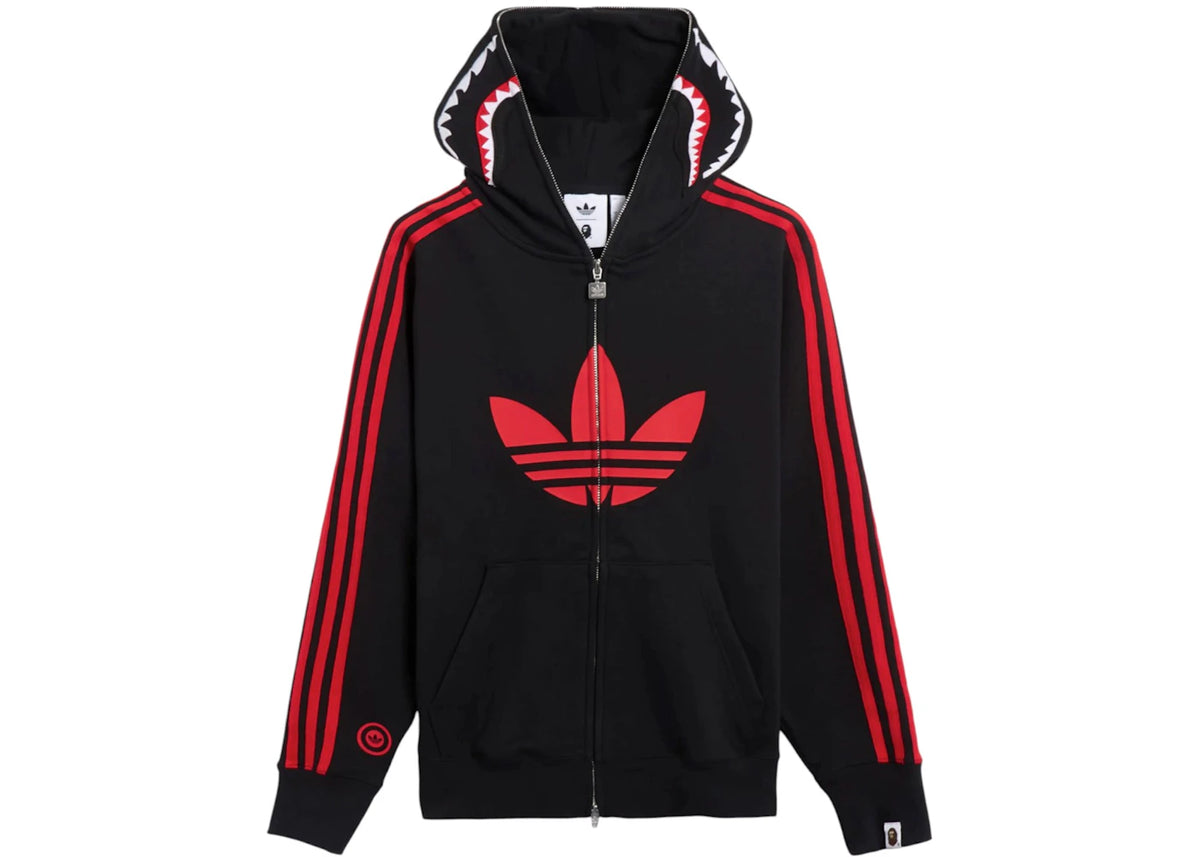 BAPE x adidas Shark Fleece Full Zip Hoodie Schwarz - vue 360