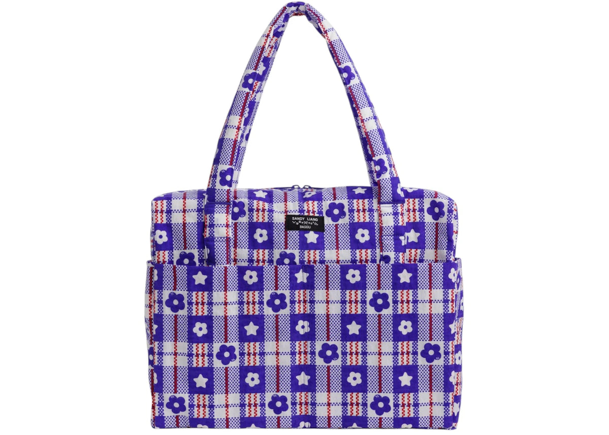 Baggu x Sandy Liang Cloud Carry-On Market Plaid Blue - vue 360