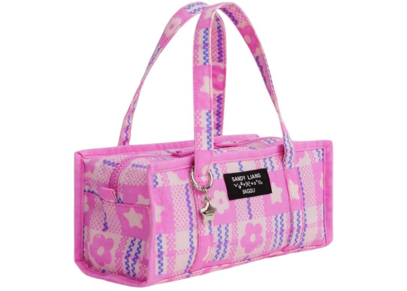 Baggu x Sandy Liang Mini Nylon Market Bag Market Plaid Pink - vue secondaire B