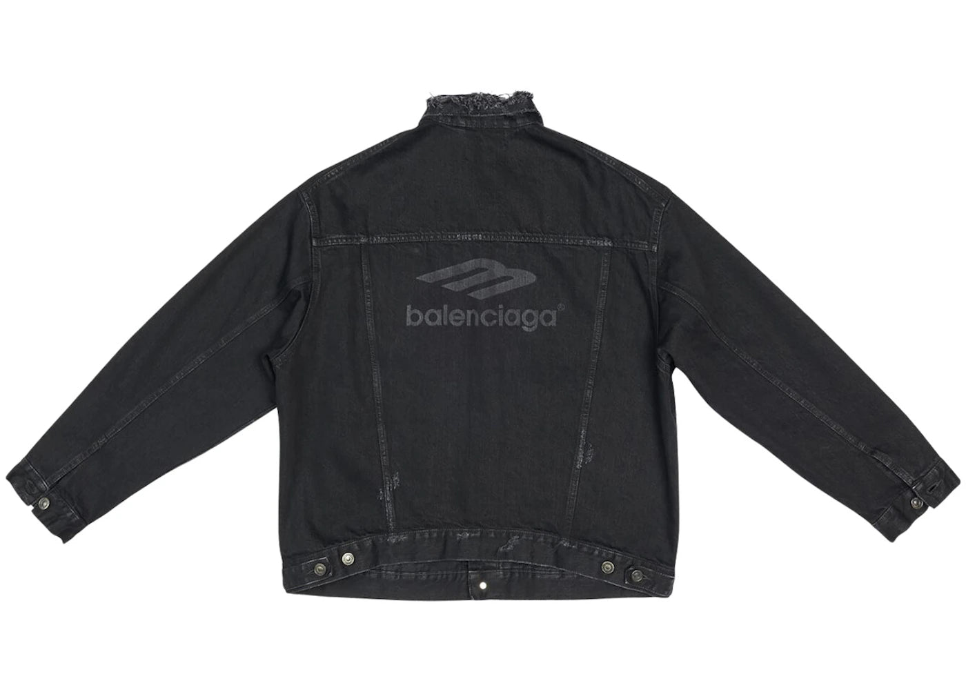 Balenciaga 3B Sports Icon Large Fit Japanese Denim Jacket Black/Black Logo - vue secondaire B