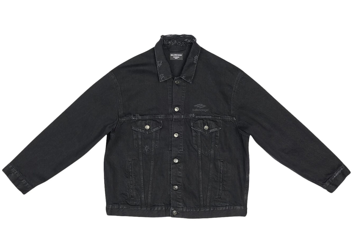 Balenciaga 3B Sports Icon Large Fit Japanese Denim Jacket Black/Black Logo - vue secondaire A