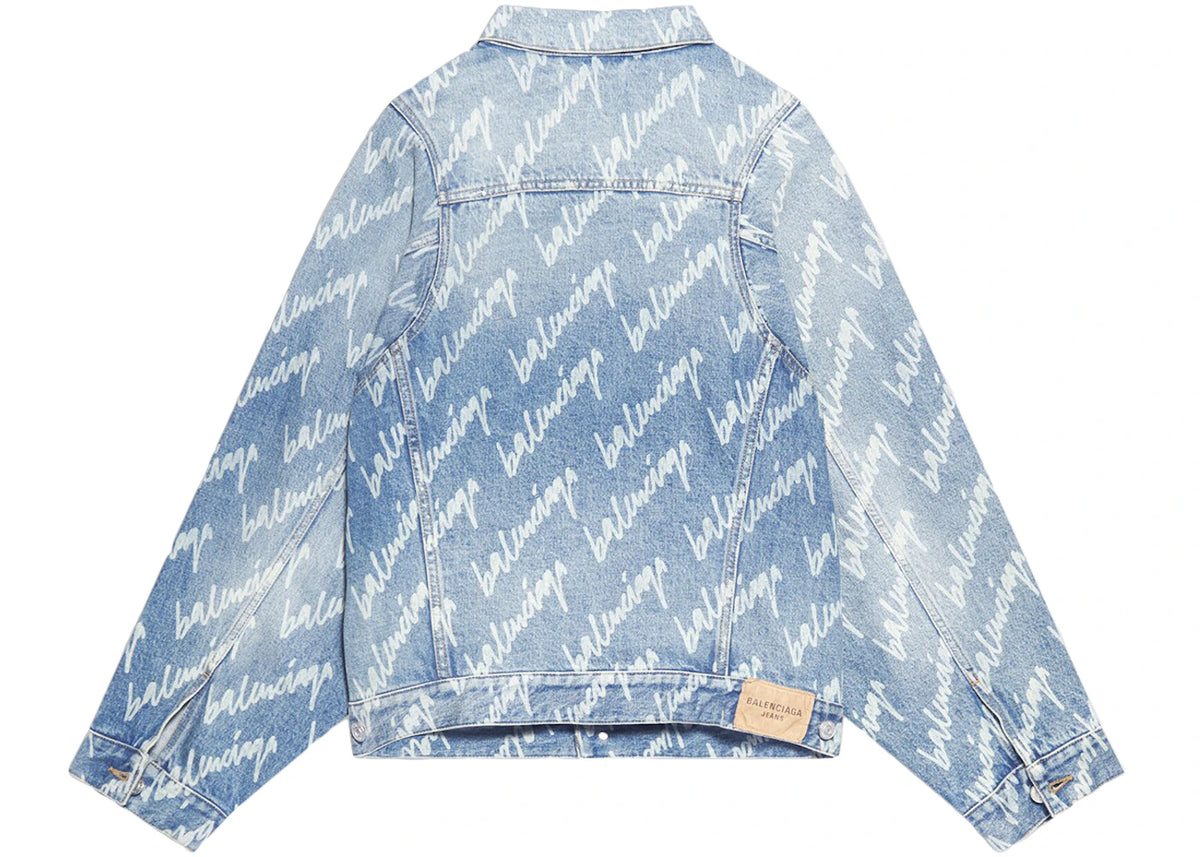 Balenciaga All Over Logo Oversized Denim Jacket Indigo - vue secondaire B