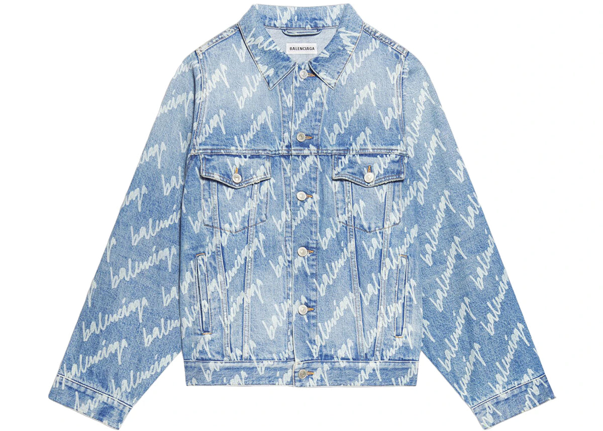 Balenciaga All Over Logo Oversized Denim Jacket Indigo - vue secondaire A