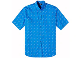 Balenciaga All-Over Logo S/S Shirt Blue - vue 360