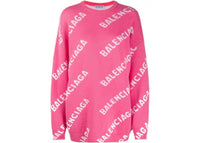 Balenciaga Allover Logo Wool Blend Jumper Pink/White