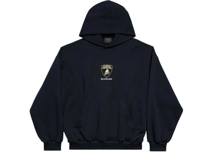 Balenciaga Automobil Lamborghini Medium Fit Hoodie Black Faded - authentic Balenciaga apparel