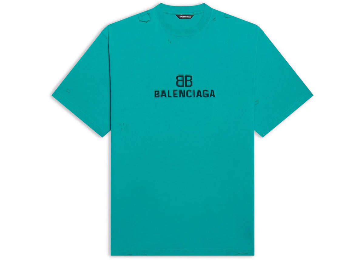 Balenciaga BB Pixel Boxy T-Shirt Blue - vue 360
