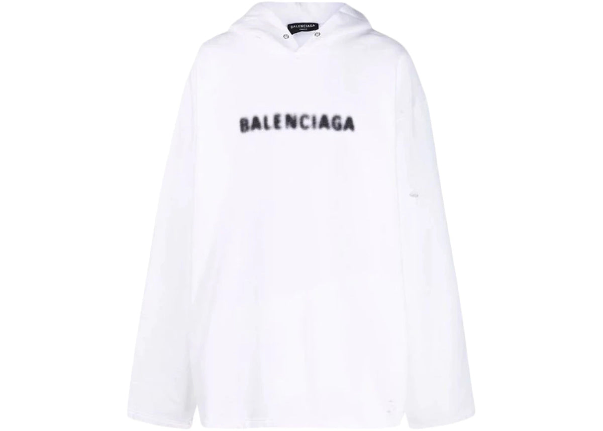 Balenciaga Blurry Logo Print Hoodie White - vue secondaire A