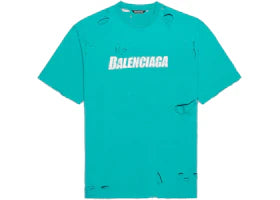 Balenciaga Caps Destroyed Flatground T-shirt Navy/White - vue 360