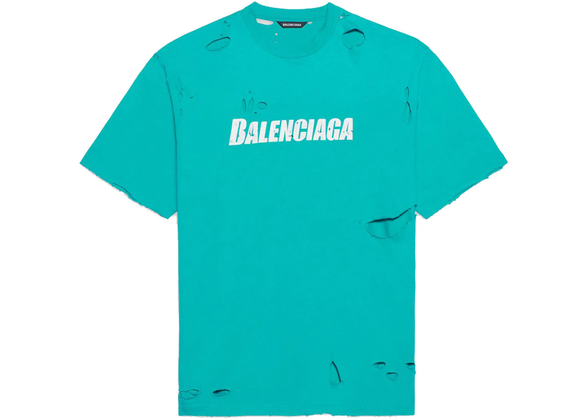 Balenciaga Caps Destroyed Flatground T-shirt Navy/White - vue secondaire A