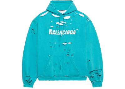 Balenciaga Caps Destroyed Hoodie Navy/White