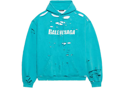Balenciaga Caps Destroyed Hoodie Navy/White - authentic Balenciaga apparel