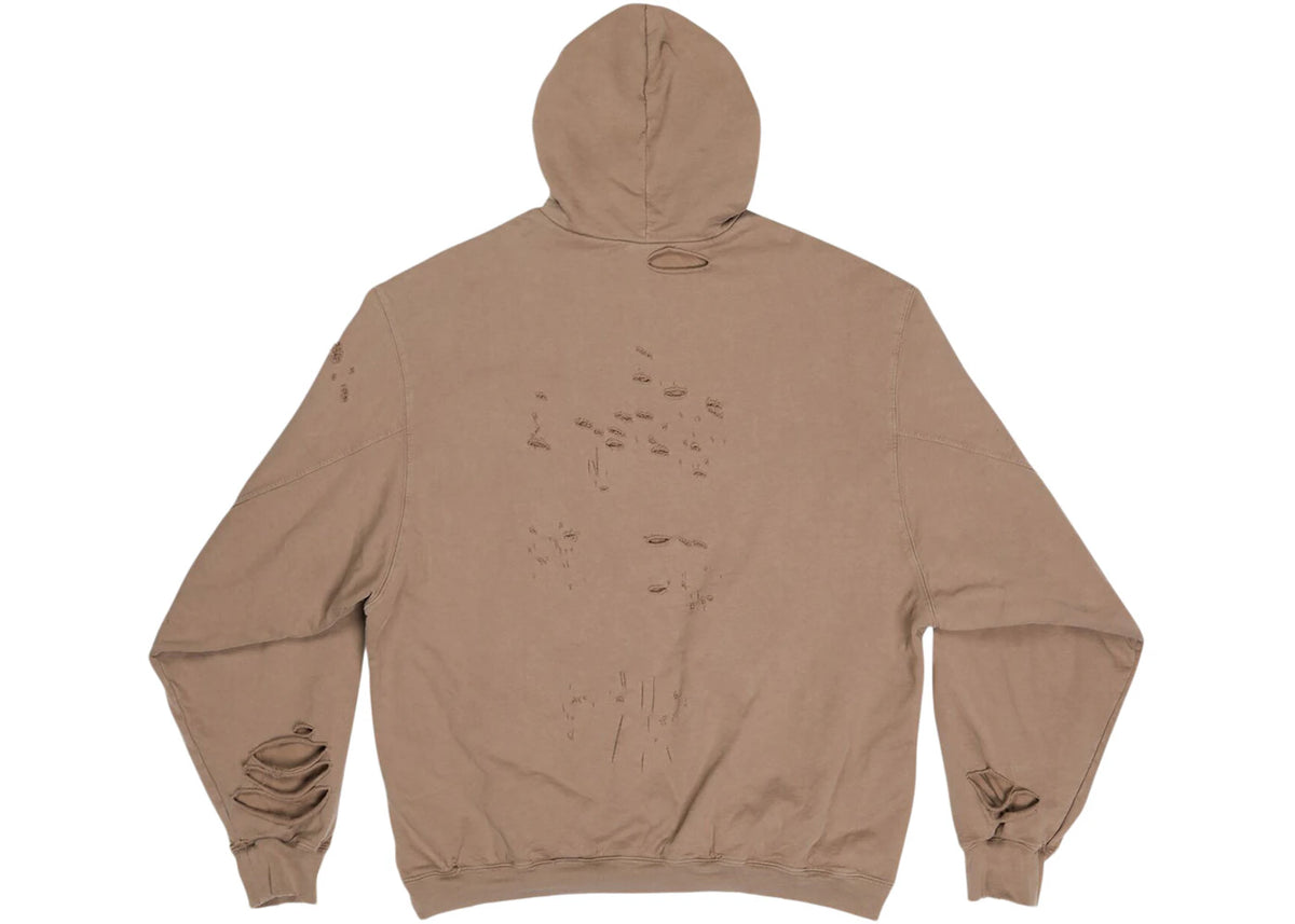 Balenciaga Caps Destroyed Oversize Fit Hoodie Dark Beige/Khaki - vue secondaire B