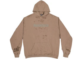 Balenciaga Caps Destroyed Oversize Fit Hoodie Dark Beige/Khaki