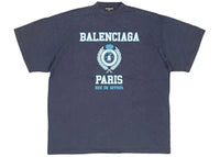 Balenciaga College Crest Crinkled T-shirt Ocean Blue