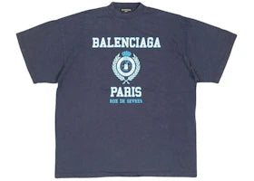 Balenciaga College Crest Crinkled T-shirt Ocean Blue