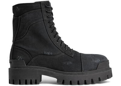 Balenciaga Combat Strike Boot Black Cotton Canvas