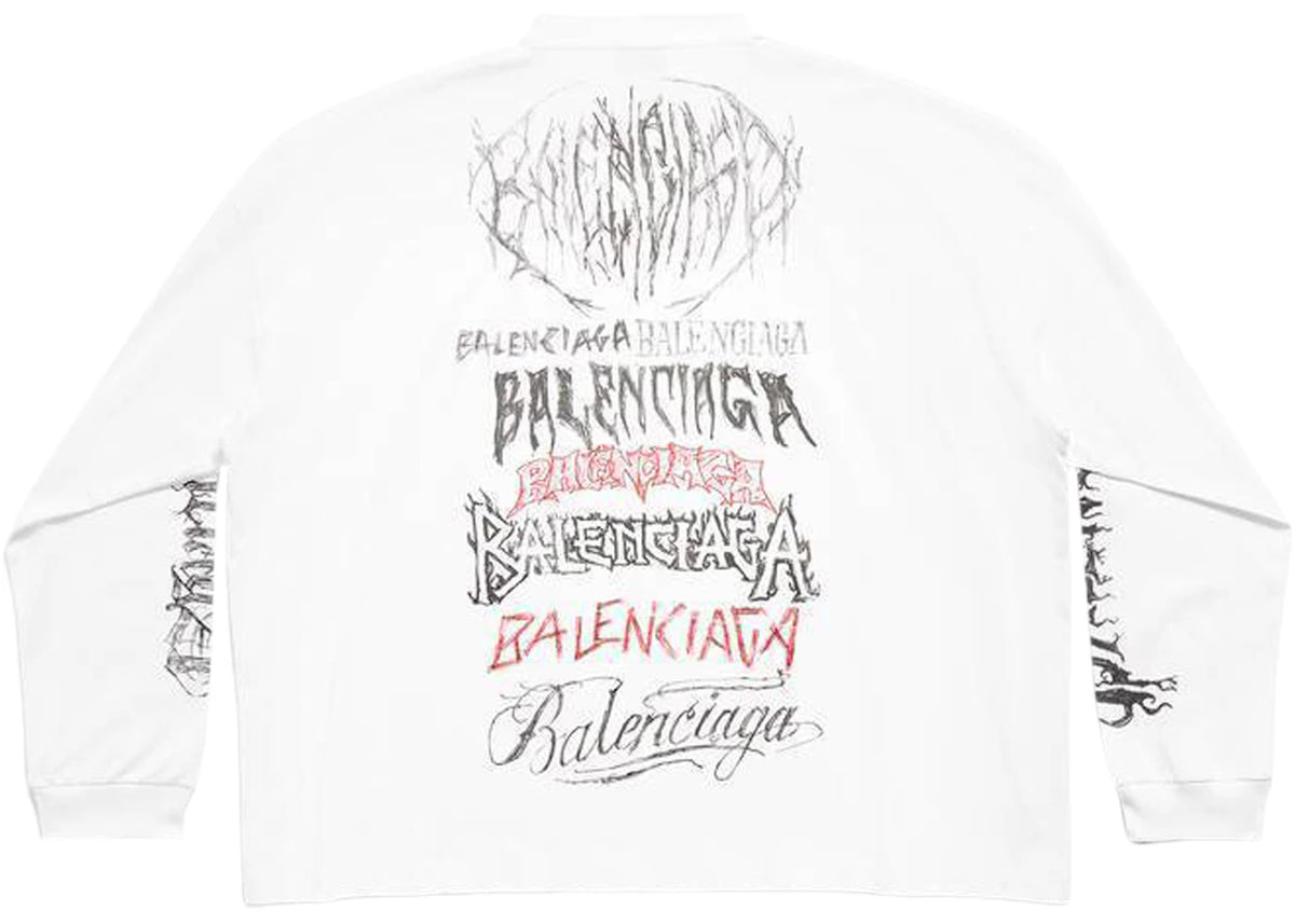 Balenciaga DIY Metal Longsleeve Medium Fit T-Shirt White/Black/Red - vue secondaire B