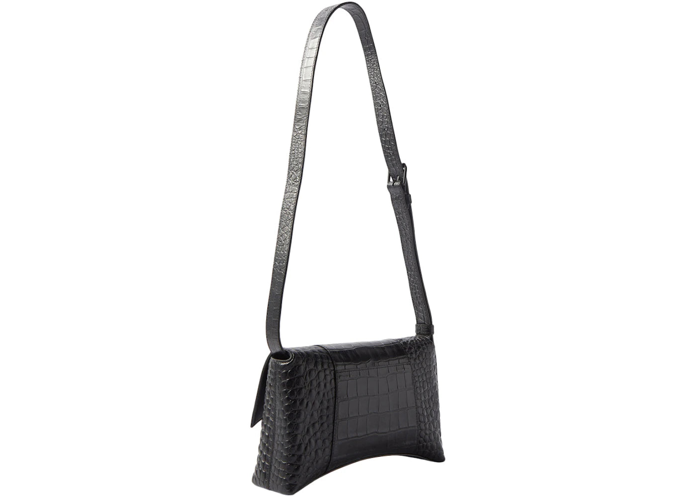 Balenciaga Downtown Schultertasche XS Krokodilprägung Schwarz/Schwarz - vue secondaire A