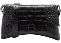 Balenciaga Downtown Schultertasche XS Krokodilprägung Schwarz/Schwarz