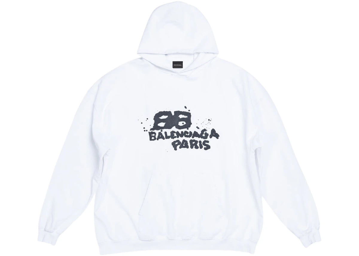 Balenciaga Hand Drawn BB Icon Large Fit Hoodie White/Black - vue 360